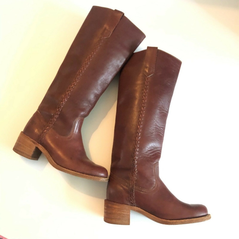 VINTAGE Frye Boots Braided Size 6.5B Brown Mahogany EXCELLENT, CLEAN! 1980